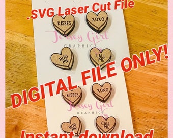 12 DIGITAL SVG Files Conversation Heart Stud Earring Candy Valentine Valentines Day Glowforge Laser Cut Silhouette Gift Vinyl Decal Wood