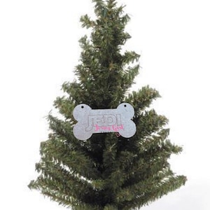 Personalized dog bone wooden ornament star custom name gift decor holiday Christmas tree woof paw pet cat stocking stuffer cage tag