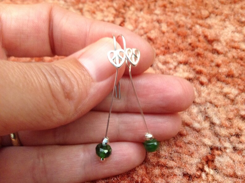 Statement necklace and earrings set Forest green gems Sterling silver set Russian Chrome Diopside set