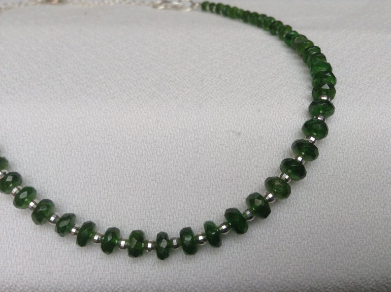 Statement necklace and earrings set Forest green gems Sterling silver set Russian Chrome Diopside set