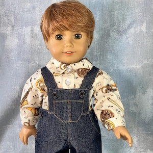 Denim Country Overalls Outfit for American Girl, Boy Doll