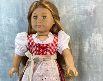 Dirndl Doll Dress Red Traditional Folk Alpine Style for American Girl Doll 18" Doll