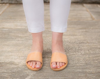 Handmade Greek Leather Sandals: Natural Summer Slides