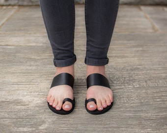 Handmade Greek Leather Ring Sandals, Chic Comfortable Footwear