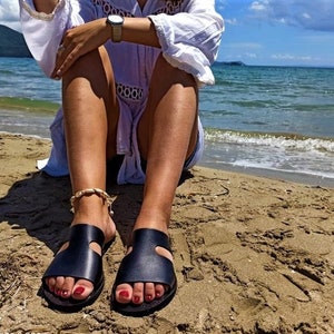 Black leather sandals, Women sandals, Leather sandals, Strappy sandals, Summer Leather flats, Greek Leather Sandals, Gladiator Sandals