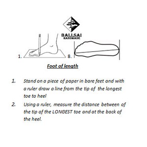 May include: Diagram illustrating how to measure foot length for shoe sizing. The image shows a foot on paper being measured with a pencil and ruler, with the text "Foot of length" and instructions for measuring.