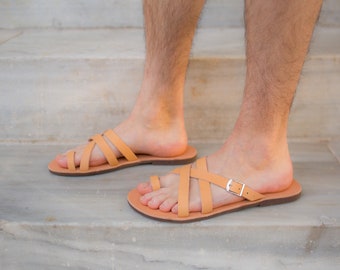 Handmade Leather Mens Sandals: Greek Style Summer Slides