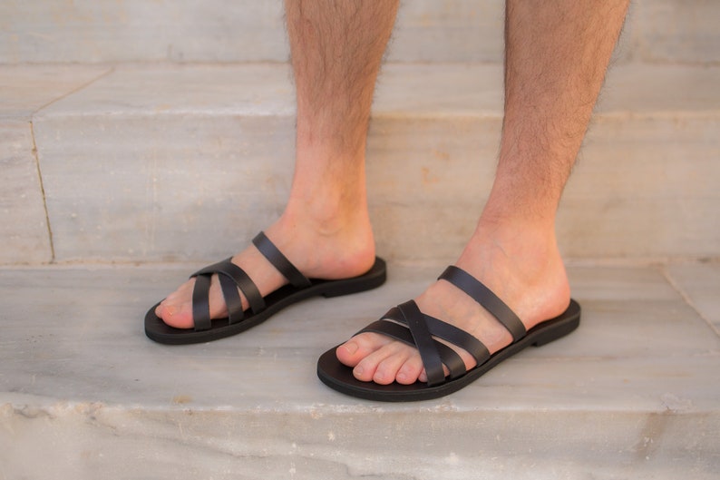 Greek Men Sandals Men leather Sandals Men Slides Handmade | Etsy