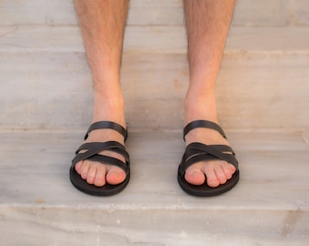 Griekse mannen sandalen mannen lederen sandalen mannen - Etsy Nederland