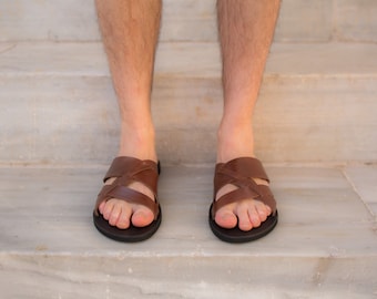Handmade Leather Men's Sandals: Greek Style Summer Slides