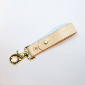 Handmade leather key clasp. key fob, key loop. Natural veg tanned leather