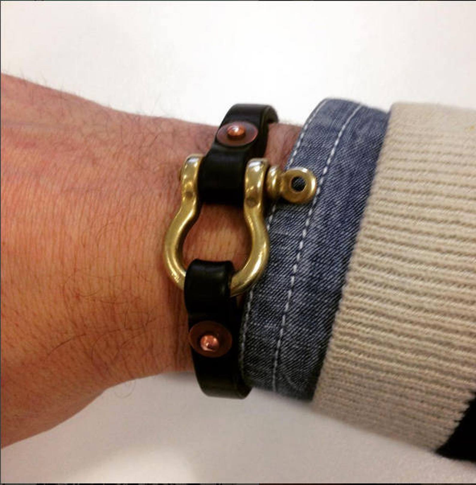 Leather shackle cuff bracelet Stainless steel Etsy