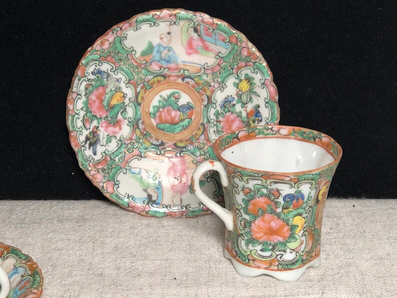 Antique Chinese Famillerose Cup and Saucer Pair Etsy