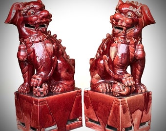 Very Large Oxblood Foo Dogs or Temple Lions. 36” Tall.