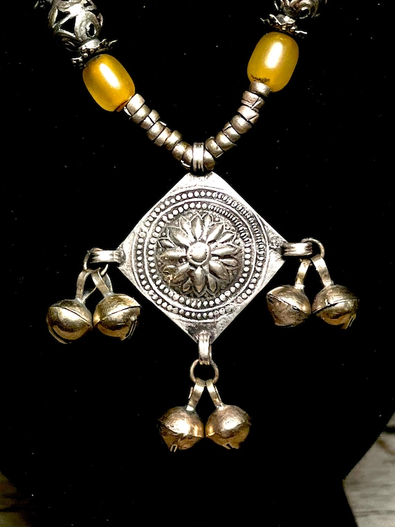 Antique Silver Necklace. Silver Pendant with Balti