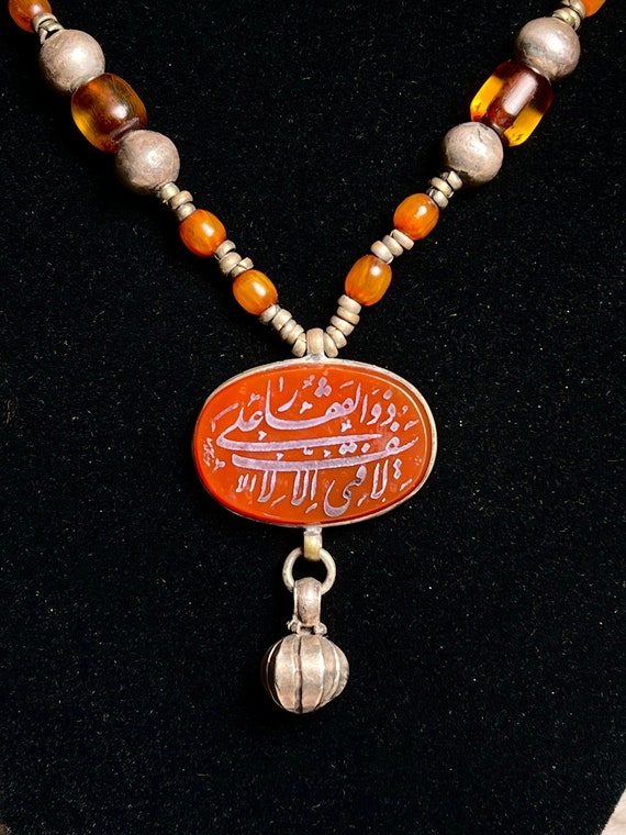 Antique Silver Necklace. Carnelian Medallion & Bal