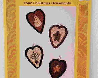 Four Christmas Ornaments Rug Hooking Pattern by Kindred Spirits NOS c. 1995 OOP