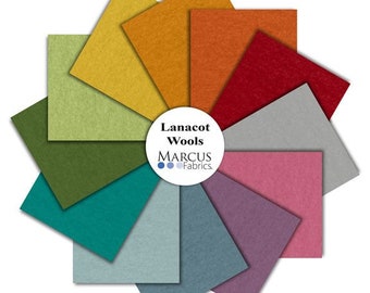 Lanacot Wools by Marcus Fabrics - Charm Pack 5" Squares - 12 Colors - 100% Wool