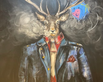 deer suit black art painting