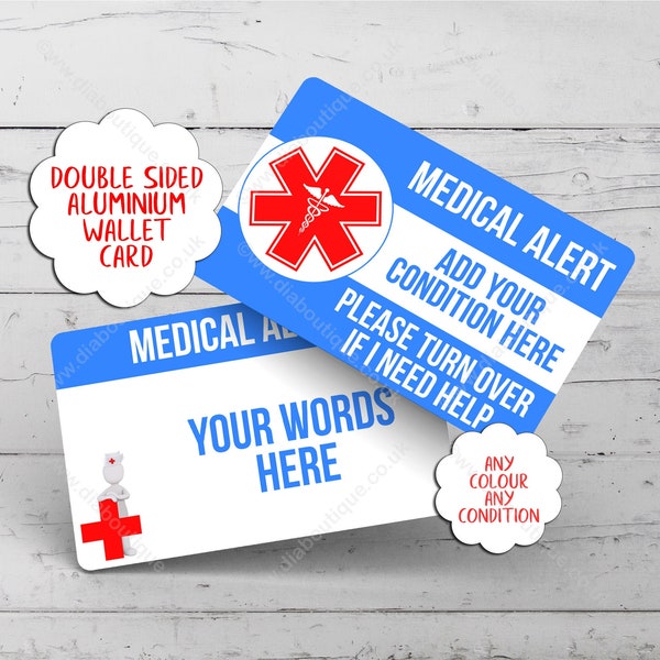 Personalised MEDICAL ALERT card for Epilepsy awareness, Asthma awareness, T1 Diabetes, Ehlers Danlos, POTS awareness, Dementia awareness