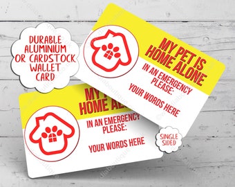 Personalised Pet Home Alone Emergency Alert Card, Pet Safety Card, Emergency Wallet Card