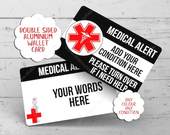 Personalised MEDICAL ALERT card for Ehlers Danlos, Asthma awareness, T1 Diabetes, Epilepsy awareness, POTS awareness, Dementia awareness