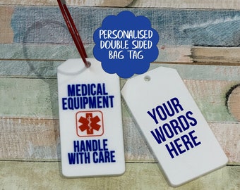 Personalised medical equipment alert, medical luggage tag, for T1 diabetes, Type 1 diabetic, CPAP machine, medicine bag tag