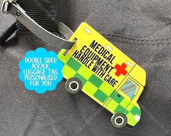 Personalised ambulance medical equipment alert, medical luggage tag, for T1 diabetes, Type 1 diabetic, CPAP machine, custom medical ID