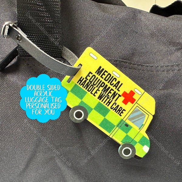 Personalised ambulance medical equipment alert, medical luggage tag, for T1 diabetes, Type 1 diabetic, CPAP machine, custom medical ID