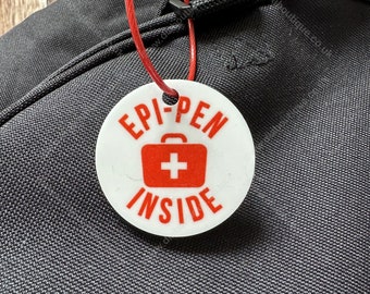 EPI PEN Inside tag, medical alert keychain, luggage tag, medical alert tag, allergy awareness