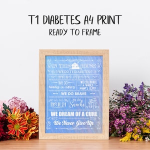 TYPE 1 DIABETES In This House A4 Poster Print, insulin, test strips, strong, brave, T1 Diabetic