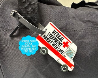 Personalised ambulance medical equipment alert, medical luggage tag, for T1 diabetes, Type 1 diabetic, CPAP machine