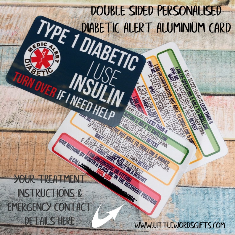 Medical Alert Card for T1 Diabetes Aluminium Medical ID Card - Etsy UK