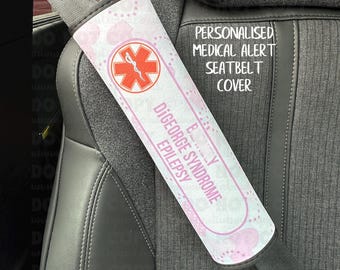 Personalized Heart Design Medical Alert Car Seatbelt Cover: Autism, Diabetes, Epilepsy