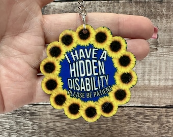 Hidden disability keyring, medical keychain, disability awareness tag, sunflower tag