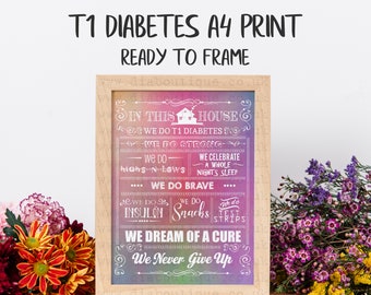 TYPE 1 DIABETES In This House A4 Poster Print, diabetes awareness, T1 diabetic