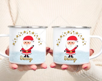 Personalised enamel Christmas Eve mug, Christmas gift for child, Christmas mug, winter mug, holiday gift, santa mug