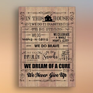 TYPE 1 DIABETES In This House digital Download Sign Neutral Wood Effect | Insulin | Test Strips | Strong | Brave | Available Worldwide