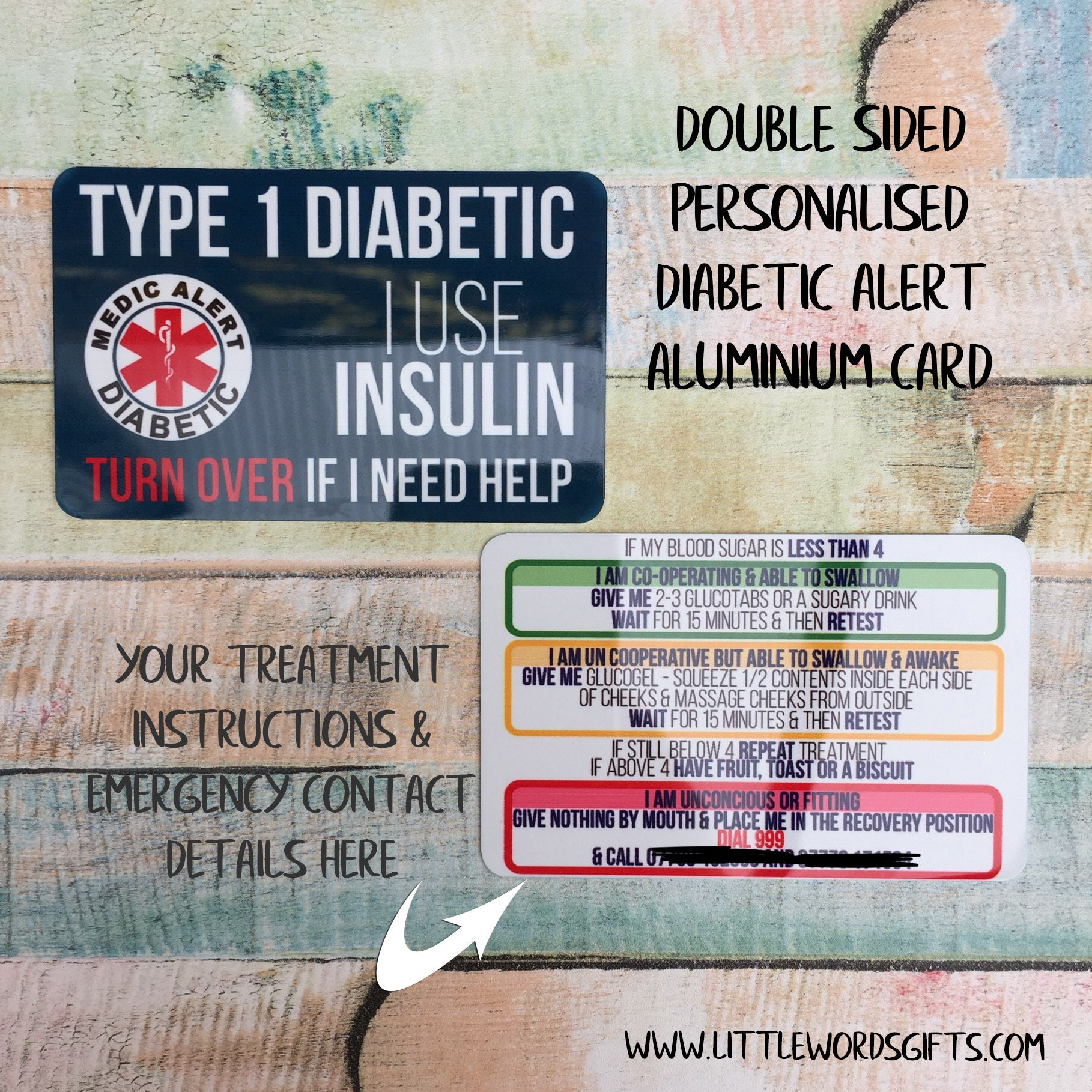 Medical Alert Card for T1 Diabetes Aluminium Medical ID Card - Etsy UK