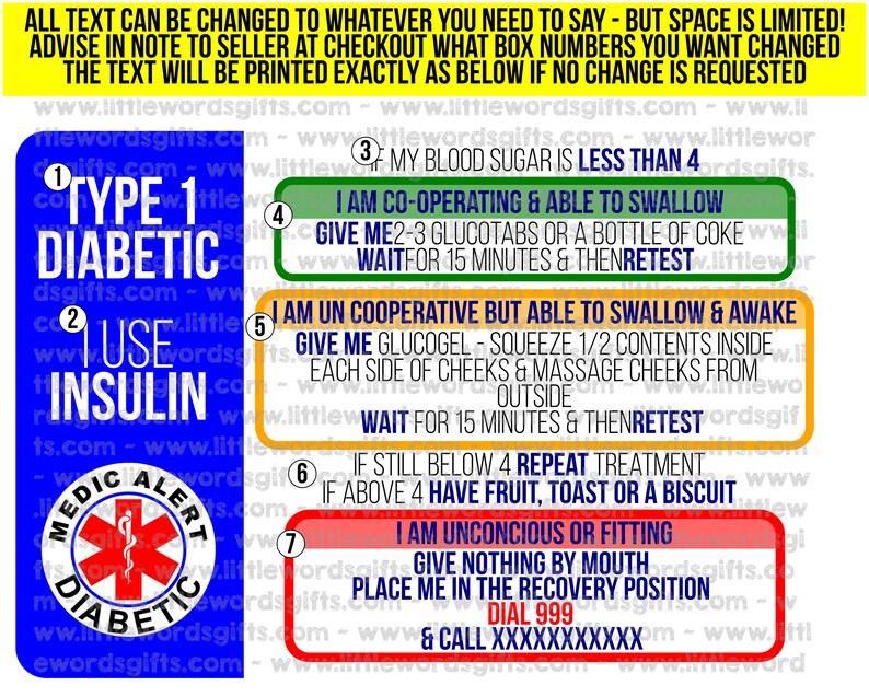 Personalised DIABETIC EMERGENCY Hypo Medical Alert ID Etsy