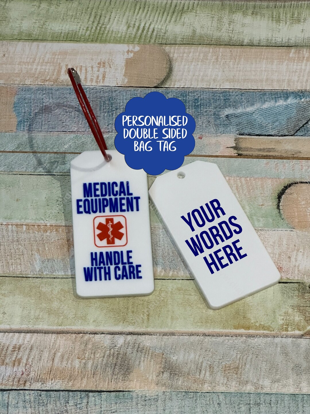 Personalised Medical Equipment Alert, Medical Luggage Tag, for T1