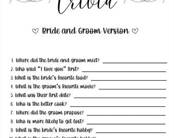 Juego de trivia para la despedida de soltera y el novio 5 x 7