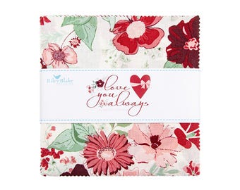 Riley Blake - Apilador de 5" - Te amo siempre - Rojo/Flor