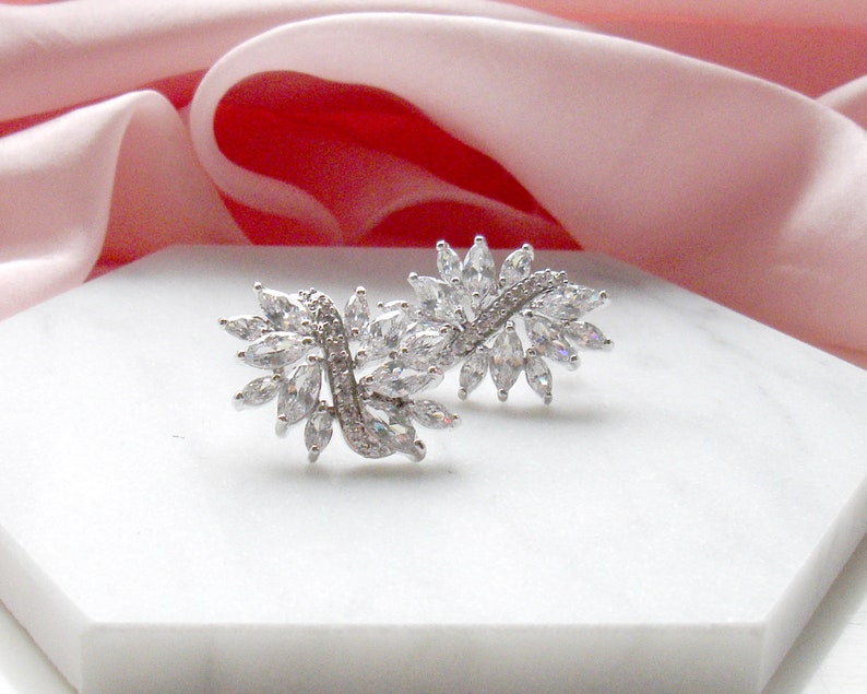 Bridal Earrings,Cubic Zirconia Earrings,Wedding Earrings, Crystal Stud Earrings,Art Deco Earrings,Sparkly Earrings, CZ Studs, UK Seller image 5