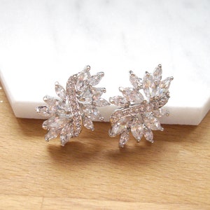 Bridal Earrings,Cubic Zirconia Earrings,Wedding Earrings, Crystal Stud Earrings,Art Deco Earrings,Sparkly Earrings, CZ Studs, UK Seller image 3