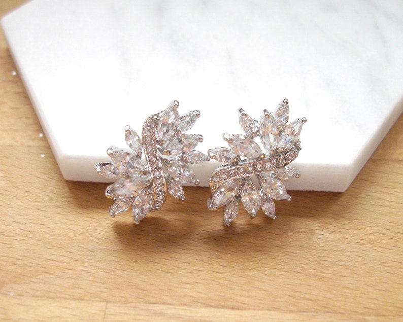 Bridal Earrings,Cubic Zirconia Earrings,Wedding Earrings, Crystal Stud Earrings,Art Deco Earrings,Sparkly Earrings, CZ Studs, UK Seller image 3