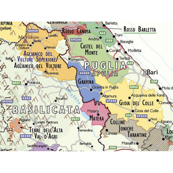 De Longs Wine Map Of Italy 24 X 36 Etsy
