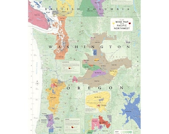 De Long’s Wine Map of the Pacific Northwest (USA) 24" x 36"