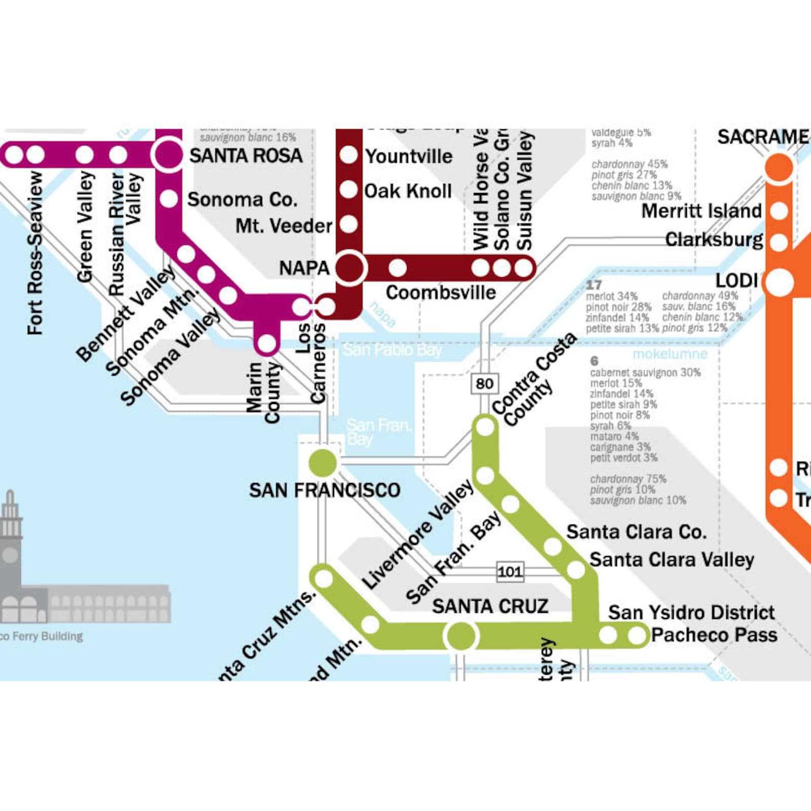 De Longs Metro Style Wine Map of California 18 X 24 - Etsy