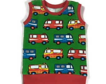 Organic baby vest, Emergency vehicles print, Toddler vest, Organic kids clothing, Organic pullover, Sweater, Unisex baby clothes, Kids vest